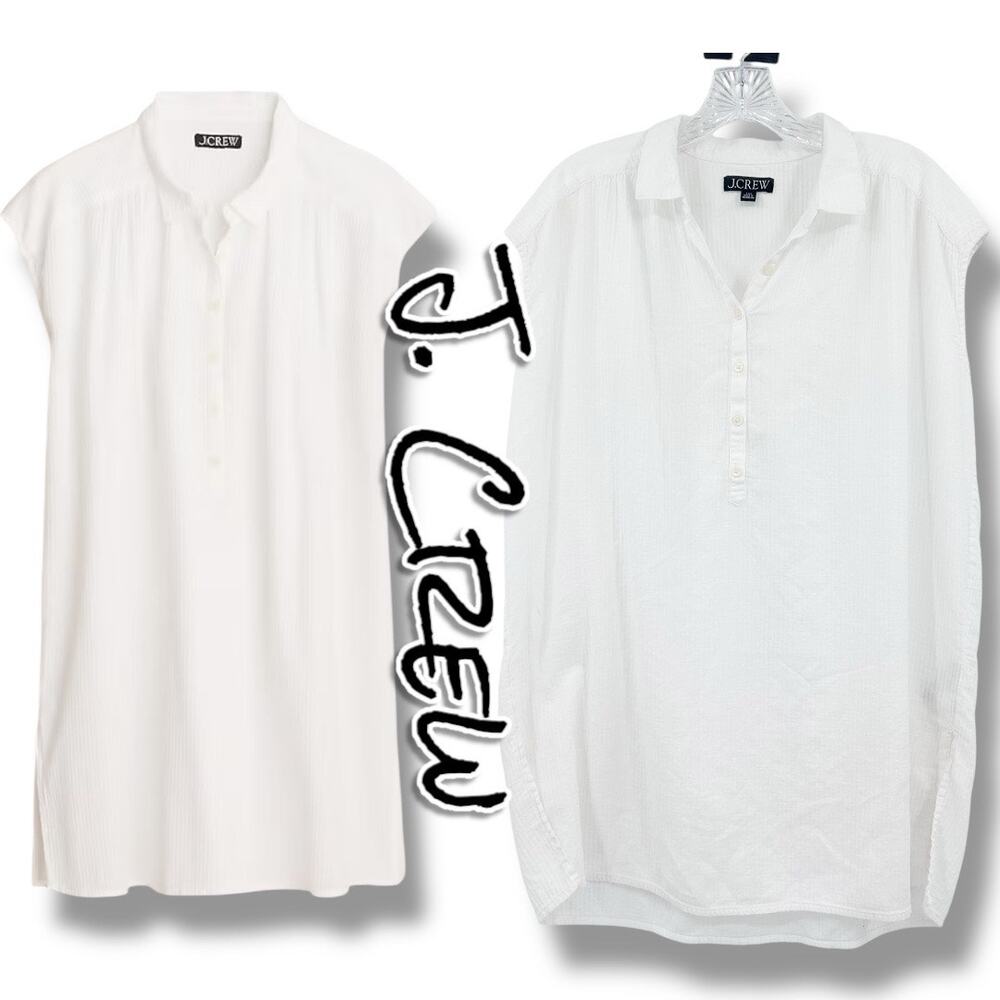J Crew Cap-Sleeve Tunic Cover-Up Dress Soft Gauze White V-Neck Womens Sz XXS